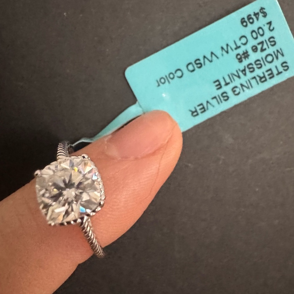 Size 6 Sterling Silver Rope Band Solitaire 2 CTW VVSD Color Moissanite